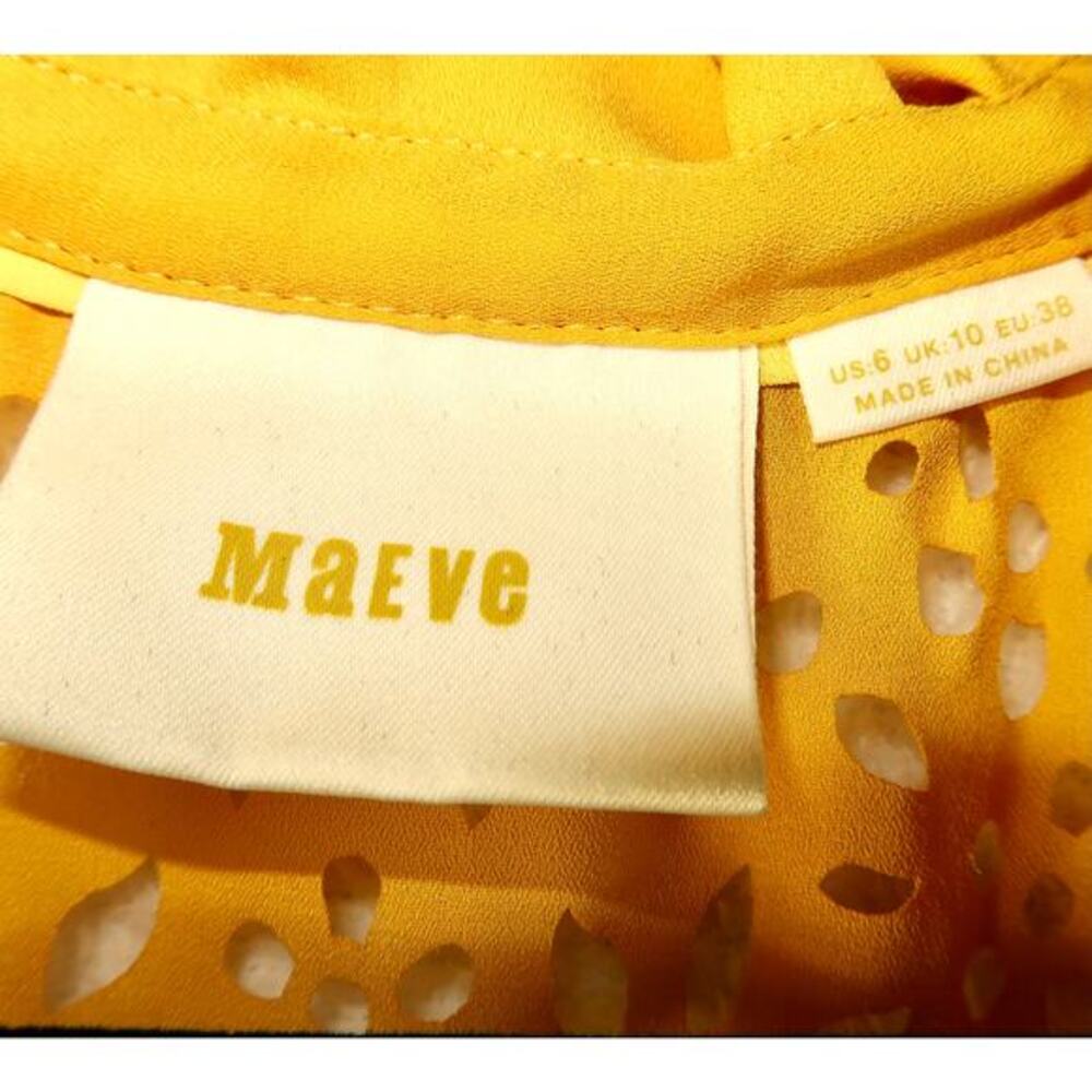 Anthropologie Luca Tie-Neck Blouse‎ by Maeve Medium 10 Yellow Laser Cut - Picture 8 of 8